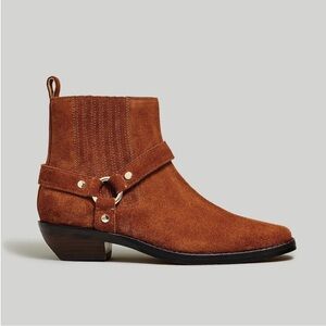 Madewell the Santiago western ankle boots moto boot suede dried maple NWT
